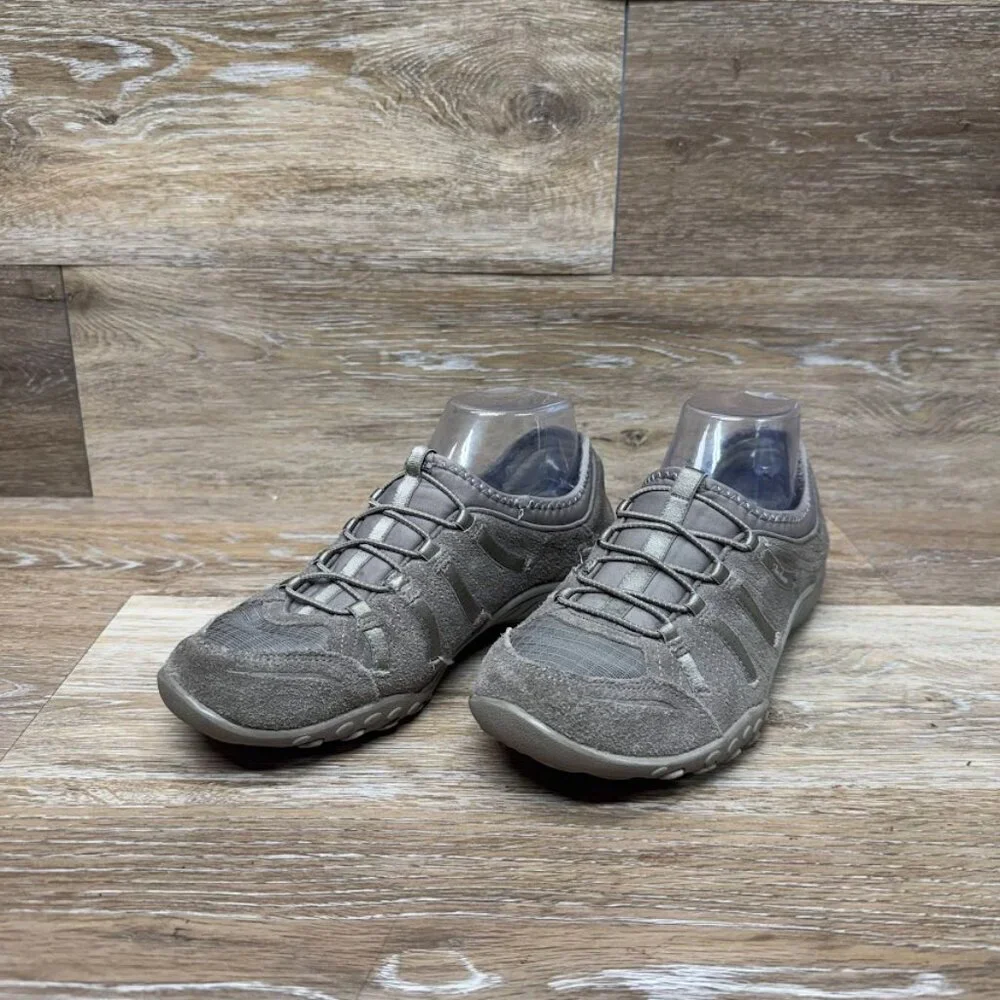 Skechers Breathe Easy Taupe Leather/Textile Sneakers Women's Size 7.5